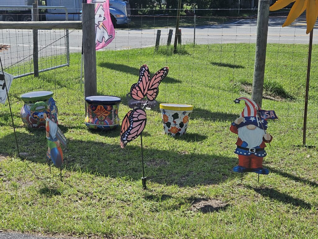 Colorful garden art at Edge of Town