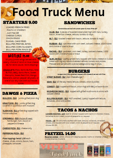Vittles menu page one